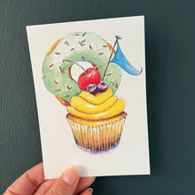 Afbeelding in Gallery-weergave laden, Feestkaart cupcake met donut groen
